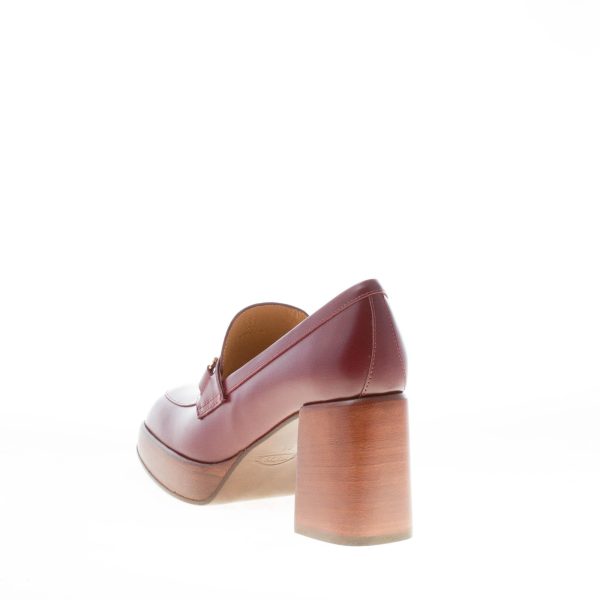 TOD'S donna mocassino Platform in pelle BURGUNDY con accessorio doppia T oro. Tacco 8,5 - immagine 3