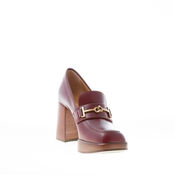 TOD'S donna mocassino Platform in pelle BURGUNDY con accessorio doppia T oro. Tacco 8,5 - immagine 6