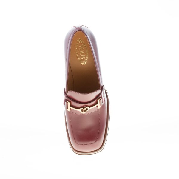 TOD'S donna mocassino Platform in pelle BURGUNDY con accessorio doppia T oro. Tacco 8,5 - immagine 7