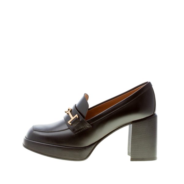 TOD'S donna mocassino Platform in pelle NERO con accessorio doppia T oro. Tacco 8,5