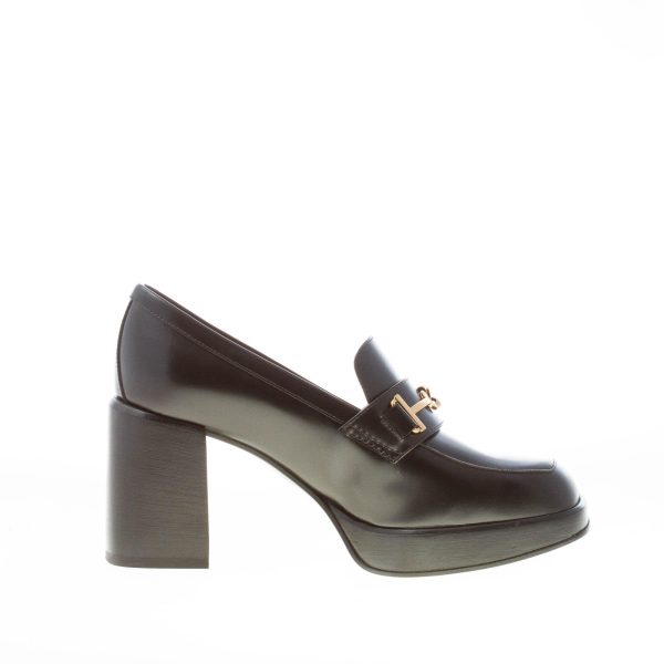 TOD'S donna mocassino Platform in pelle NERO con accessorio doppia T oro. Tacco 8,5 - immagine 5