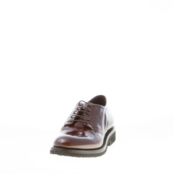 DEL CARLO donna scarpa stringata derby in pelle verniciata MARRONE. Tacco 2 cm - immagine 2