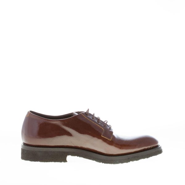 DEL CARLO donna scarpa stringata derby in pelle verniciata MARRONE. Tacco 2 cm - immagine 5