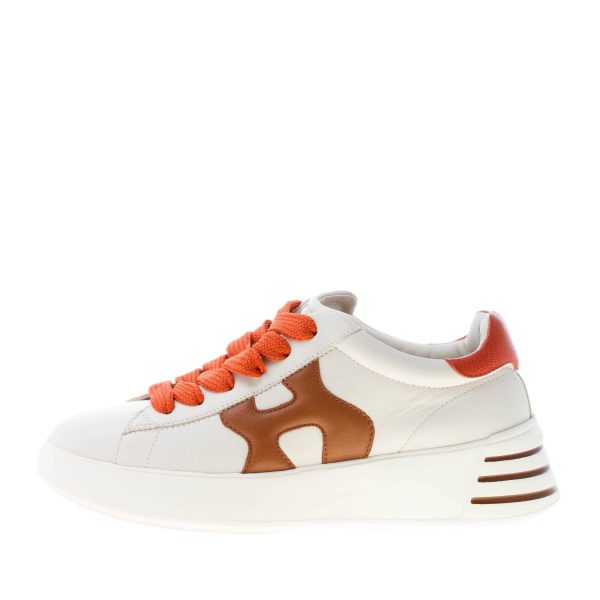 HOGAN donna H564 Rebel sneaker in pelle AVORIO più marrone e arancione