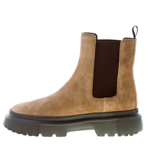 HOGAN donna H629 stivaletto Chelsea in camoscio CAMMELLO. Tacco 5 cm