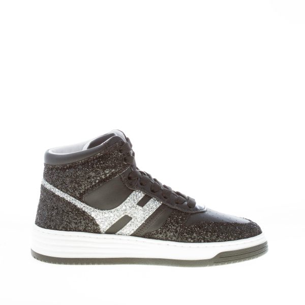 HOGAN donna H630 Basket sneaker alta in pelle NERO e argento con glitter - immagine 5