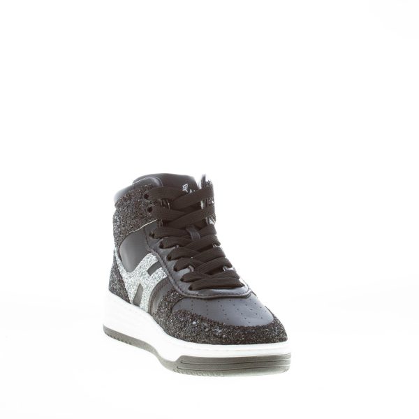 HOGAN donna H630 Basket sneaker alta in pelle NERO e argento con glitter - immagine 6