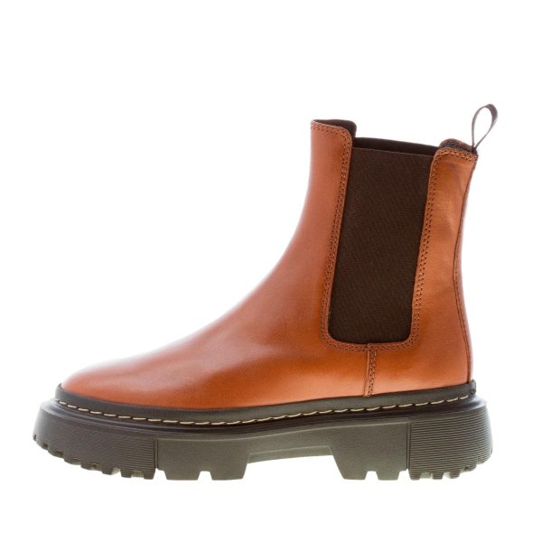 HOGAN donna H648 Chelsea tronchetto elasticizzato in pelle CUOIO. Tacco 5 cm