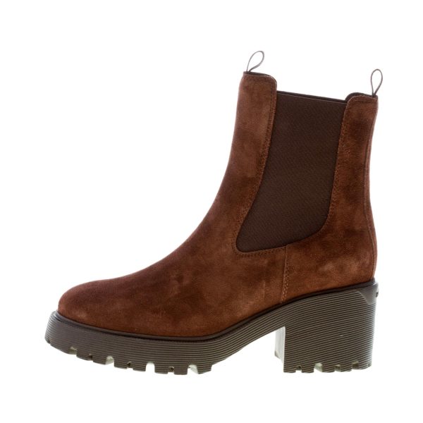 HOGAN donna H649 Chelsea tronchetto elasticizzato in camoscio MARRONE. Tacco 7,5 cm
