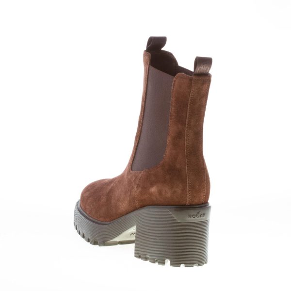 HOGAN donna H649 Chelsea tronchetto elasticizzato in camoscio MARRONE. Tacco 7,5 cm - immagine 3