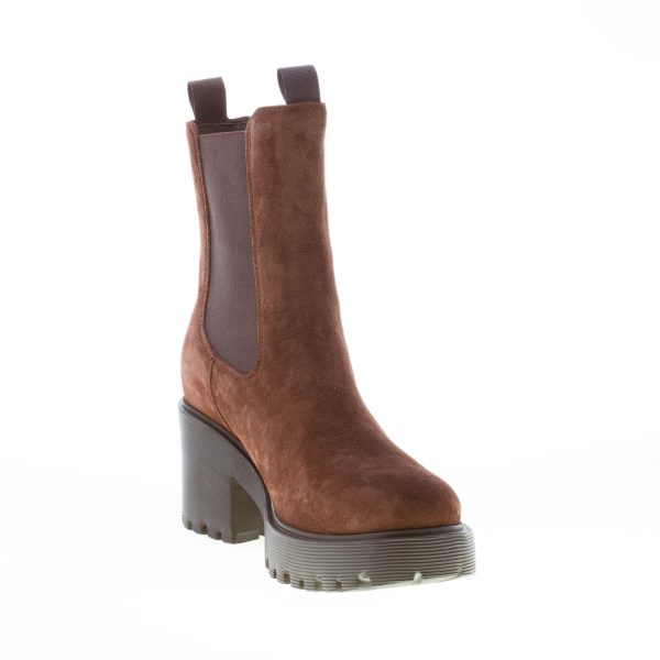 HOGAN donna H649 Chelsea tronchetto elasticizzato in camoscio MARRONE. Tacco 7,5 cm - immagine 6
