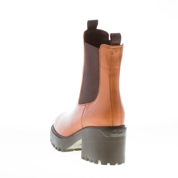 HOGAN donna H649 Chelsea tronchetto elasticizzato in pelle CUOIO. Tacco 7,5 cm - immagine 3