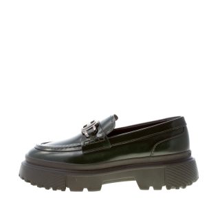 HOGAN donna mocassino H629 in pelle abrasivata VERDE con accessorio H in metallo