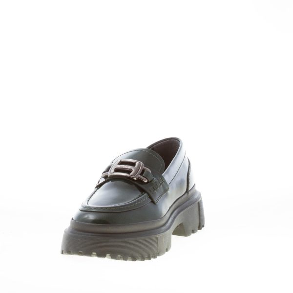 HOGAN donna mocassino H629 in pelle abrasivata VERDE con accessorio H in metallo - immagine 2