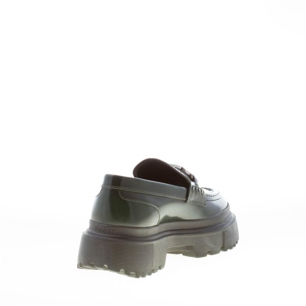 HOGAN donna mocassino H629 in pelle abrasivata VERDE con accessorio H in metallo - immagine 4