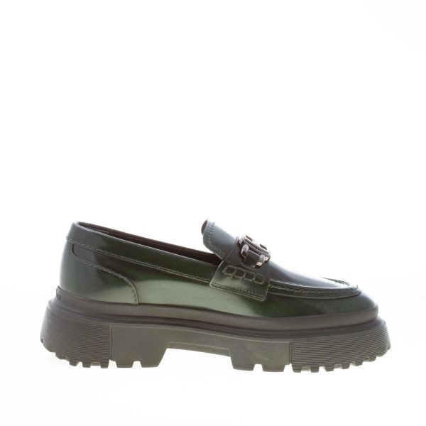 HOGAN donna mocassino H629 in pelle abrasivata VERDE con accessorio H in metallo - immagine 5