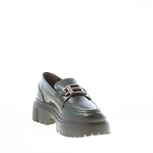 HOGAN donna mocassino H629 in pelle abrasivata VERDE con accessorio H in metallo - immagine 6