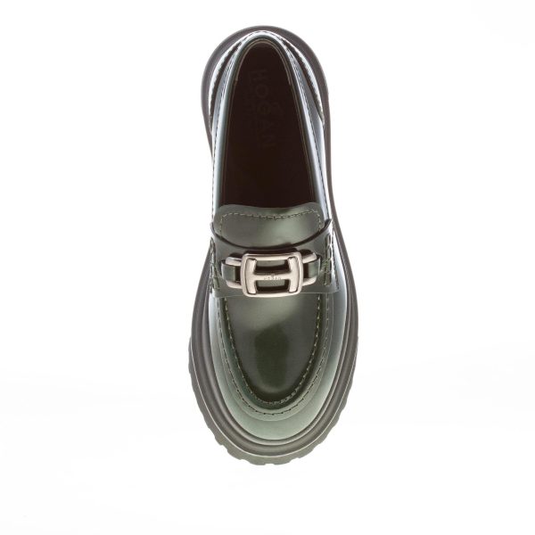 HOGAN donna mocassino H629 in pelle abrasivata VERDE con accessorio H in metallo - immagine 7