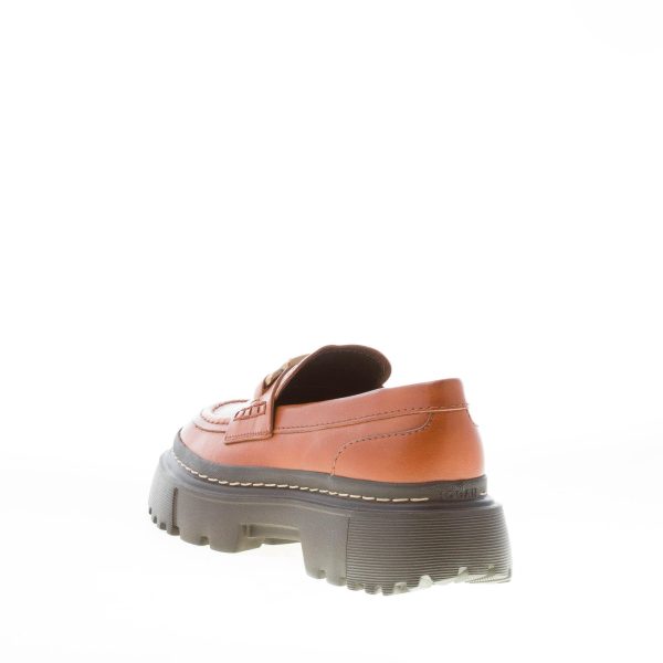 HOGAN donna mocassino H648 in pelle CUOIO con accessorio H in metallo oro. Tacco 5 cm - immagine 3