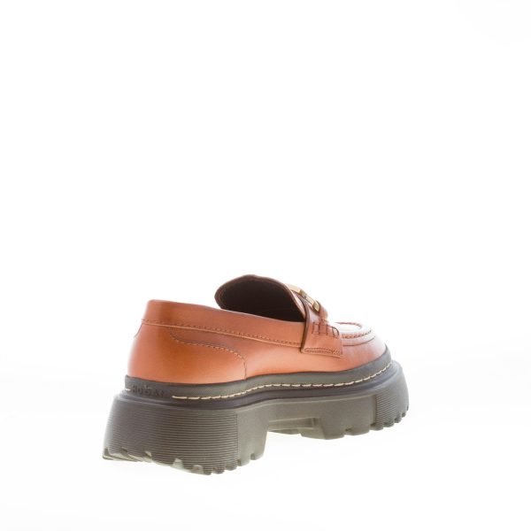 HOGAN donna mocassino H648 in pelle CUOIO con accessorio H in metallo oro. Tacco 5 cm - immagine 4