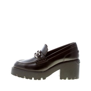 HOGAN donna mocassino H649 in pelle abrasivata NERO con accessorio H in metallo. Tacco 7,5 cm