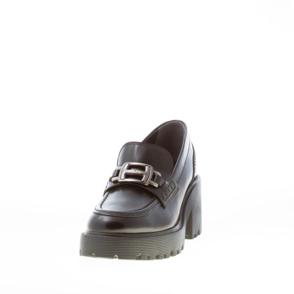 HOGAN donna mocassino H649 in pelle abrasivata NERO con accessorio H in metallo. Tacco 7,5 cm - immagine 2