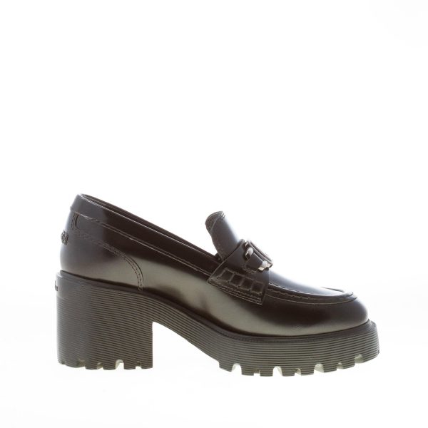 HOGAN donna mocassino H649 in pelle abrasivata NERO con accessorio H in metallo. Tacco 7,5 cm - immagine 5