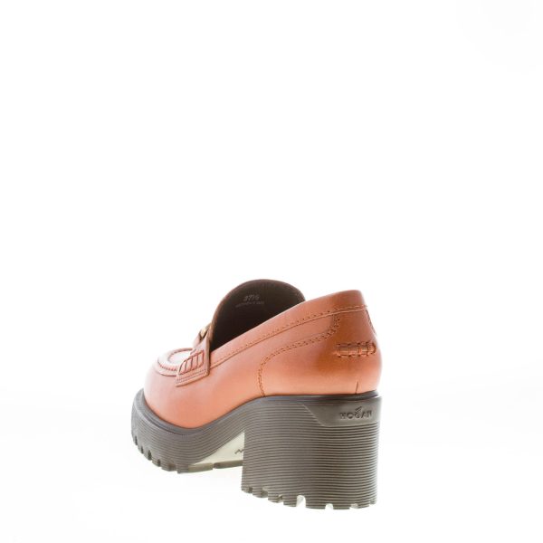 HOGAN donna mocassino H649 in pelle CUOIO con accessorio H in metallo oro. Tacco 7,5 cm - immagine 3