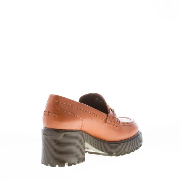 HOGAN donna mocassino H649 in pelle CUOIO con accessorio H in metallo oro. Tacco 7,5 cm - immagine 4