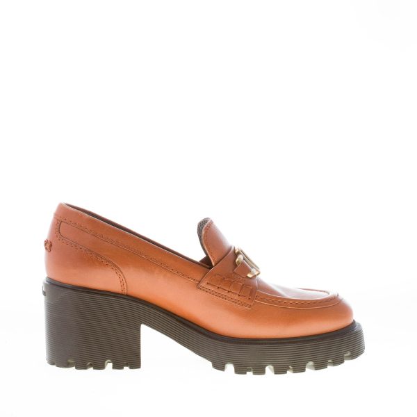 HOGAN donna mocassino H649 in pelle CUOIO con accessorio H in metallo oro. Tacco 7,5 cm - immagine 5