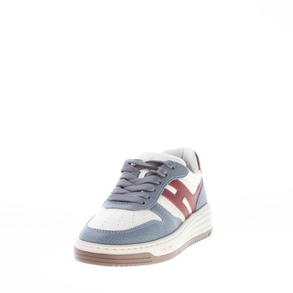 HOGAN donna sneaker H630 in nappa e pelle martellata BIANCO AVIO BORDEAUX - immagine 2