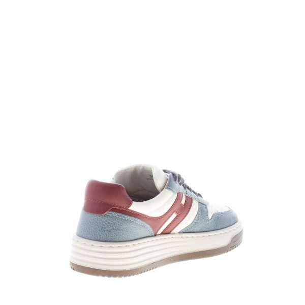 HOGAN donna sneaker H630 in nappa e pelle martellata BIANCO AVIO BORDEAUX - immagine 4