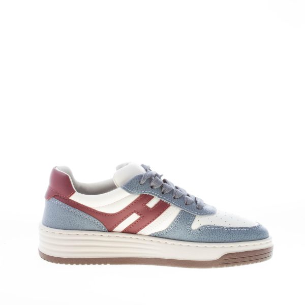 HOGAN donna sneaker H630 in nappa e pelle martellata BIANCO AVIO BORDEAUX - immagine 5