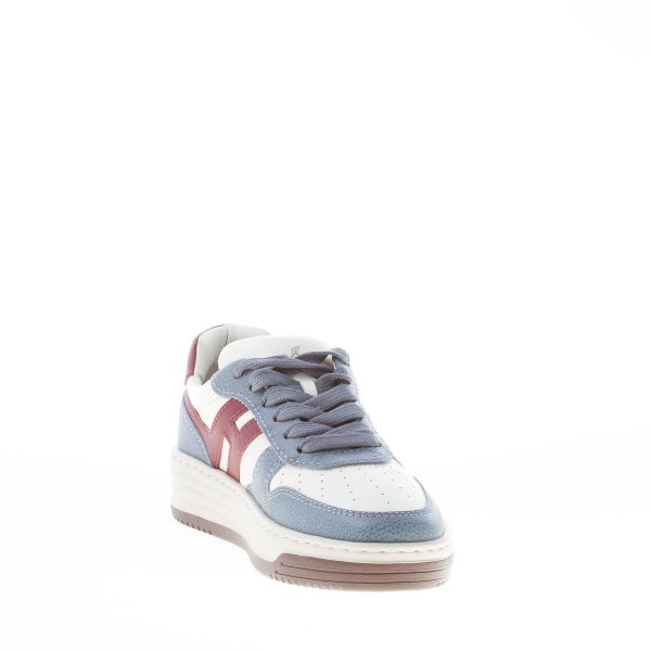 HOGAN donna sneaker H630 in nappa e pelle martellata BIANCO AVIO BORDEAUX - immagine 6