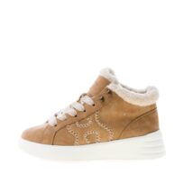 HOGAN donna sneaker Rebel H562 Mid Cut in nabuk BEIGE con eco-pelliccia