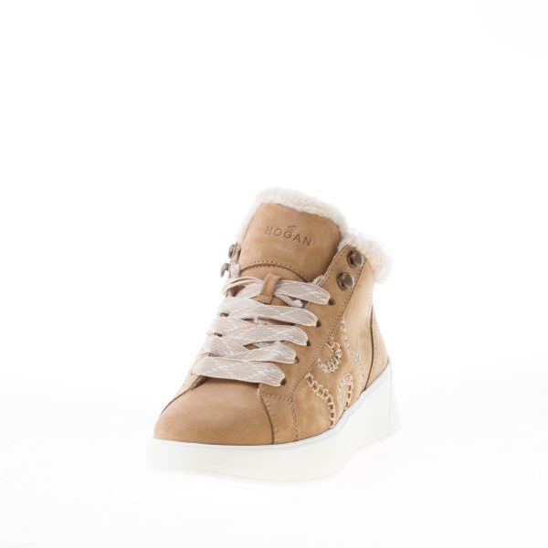 HOGAN donna sneaker Rebel H562 Mid Cut in nabuk BEIGE con eco-pelliccia - immagine 2