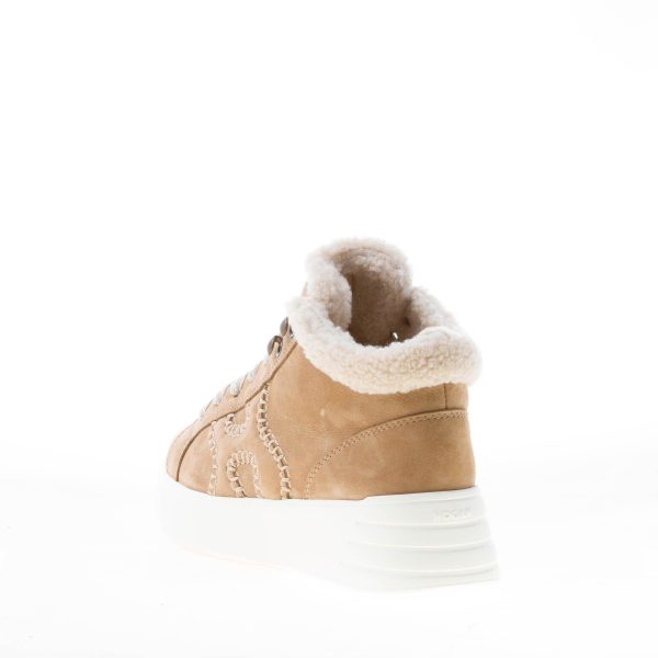 HOGAN donna sneaker Rebel H562 Mid Cut in nabuk BEIGE con eco-pelliccia - immagine 3