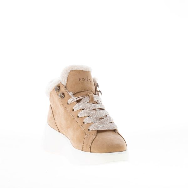 HOGAN donna sneaker Rebel H562 Mid Cut in nabuk BEIGE con eco-pelliccia - immagine 6