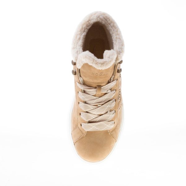 HOGAN donna sneaker Rebel H562 Mid Cut in nabuk BEIGE con eco-pelliccia - immagine 7