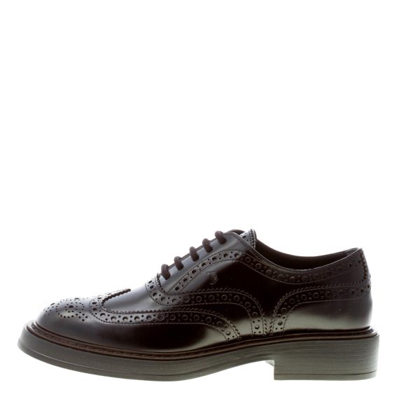 TOD'S uomo scarpa francesina in pelle semilucida NERO con bucature brogues. Suola gomma