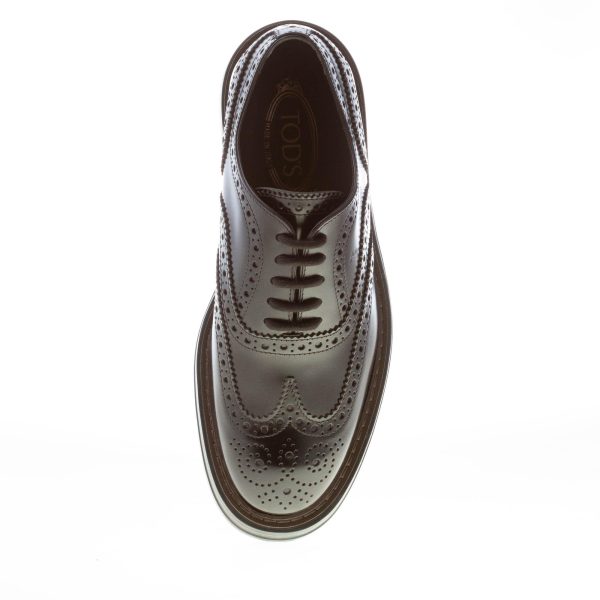 TOD'S uomo scarpa francesina in pelle semilucida NERO con bucature brogues. Suola gomma - immagine 7