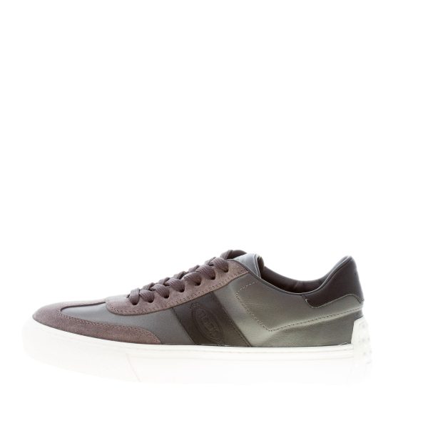 TOD'S uomo sneaker cassetta Casual in nappa e camoscio GRIGIO CENERE più nero con logo e gommini