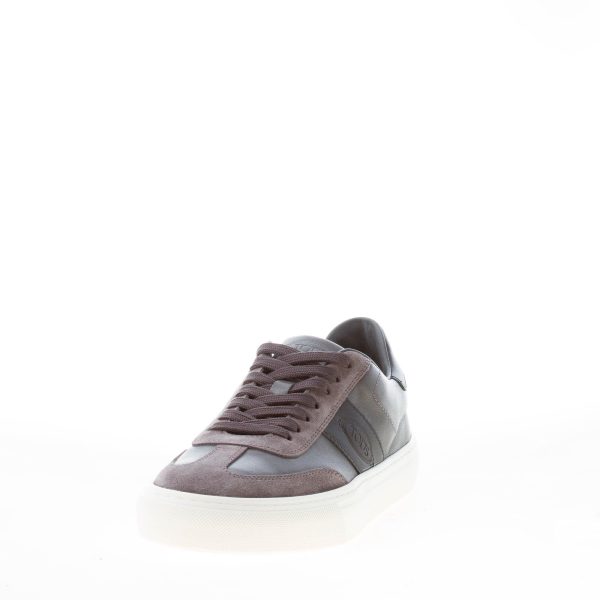 TOD'S uomo sneaker cassetta Casual in nappa e camoscio GRIGIO CENERE più nero con logo e gommini - immagine 2