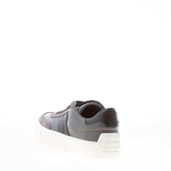 TOD'S uomo sneaker cassetta Casual in nappa e camoscio GRIGIO CENERE più nero con logo e gommini - immagine 3