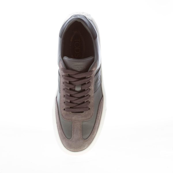 TOD'S uomo sneaker cassetta Casual in nappa e camoscio GRIGIO CENERE più nero con logo e gommini - immagine 7