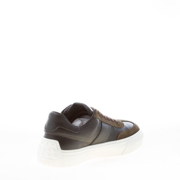 TOD'S uomo sneaker cassetta Casual in pelle NERO e camoscio VERDE con logo e gommini - immagine 4