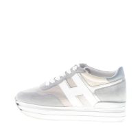 HOGAN donna H483 Midi Platform sneaker in camoscio AZZURRO POLVERE e tessuto lurex
