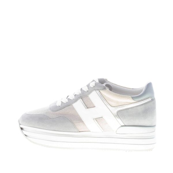 HOGAN donna H483 Midi Platform sneaker in camoscio AZZURRO POLVERE e tessuto lurex