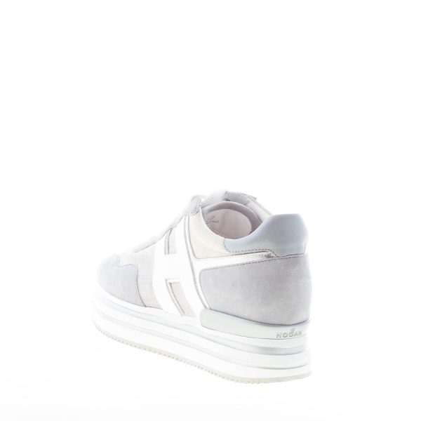 HOGAN donna H483 Midi Platform sneaker in camoscio AZZURRO POLVERE e tessuto lurex - immagine 3