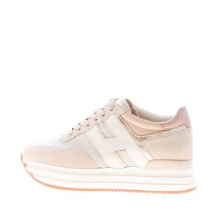 HOGAN donna H483 Midi Platform sneaker in camoscio BEIGE e tessuto lurex